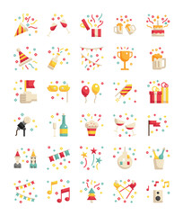 set of flat party celebration icons