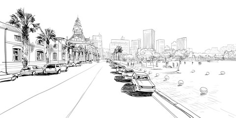 Obraz premium Cape Town. South Africa. Hand drawn vector illustration.