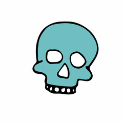 Doodle Halloween scull. Color Skeleton isolated on white background. Hand-drawn cute scary cranium. Mystical sketch character. Vector bone illustration for spooky autumn holidays, The day of the Dead