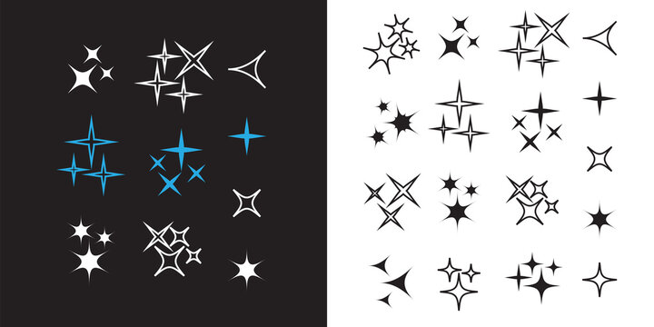 Black sparkles, glowing light effect stars and bursts vector set. Bright firework, decoration twinkle, shiny flash vecor illustration