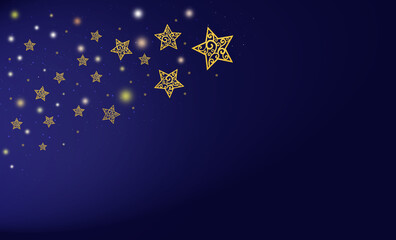 Gold stars on gradient blue background with copy space