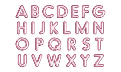 Pink Inflatable Balloons Letters Isolated on White Background. Foil Balloon Font of English Alphabet