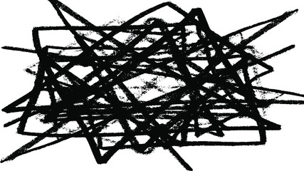 Monochrome texture composed of irregular graphic elements. Distressed uneven grunge background. Abstract vector illustration. Overlay for interesting effect and depth. Isolated on white background.