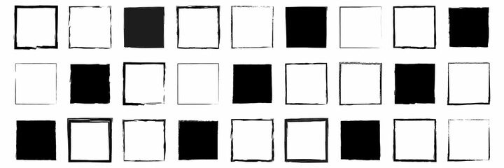 Brush painted black frame. Artistic style square frame, four pieces. Unique square frame.Vector Frames. rectangles for image. distress texture . 
