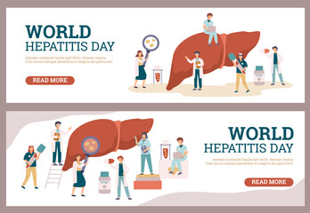 Set of web banners to world hepatitis day, flat cartoon vector illustration.