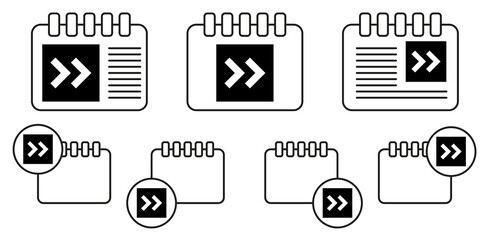 Arrow, forward vector icon in calender set illustration for ui and ux, website or mobile application