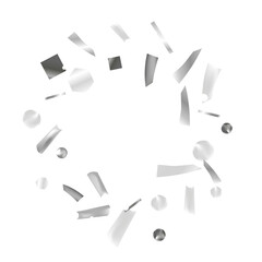 .Silver confetti. Vivid blur effect. Festive foil. Great design for any purpose. Holiday, birthday. Silver sequins. Light glare.