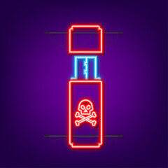 Computer virus on usb flash card. Virus protection. Neon icon. Vector stock illustration
