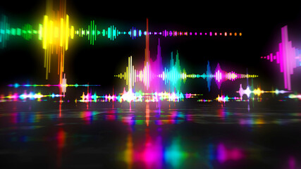 Audio spectrum music neon sign abstract concept 3d illustration