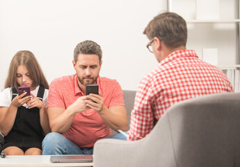 life insurance and adoption. parent-teacher meeting. father and child at psychologist session.