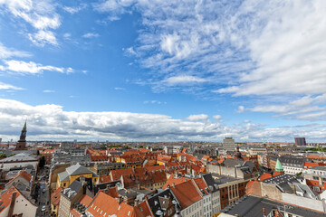 Naklejka na ściany i meble Cityscape wide angle view atop the Round Tower in downtown Copenhagen, Denmark.