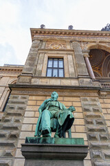 Fototapeta na wymiar COPENHAGEN, DENMARK - AUGUST 29: Adam Oehlenschlageradam sculpture in front of the Royal Theater Building in Denmark on August 29, 2016.