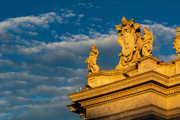 A group of Saint Statues on the colonnades of St Peter's Square in Vatican City 