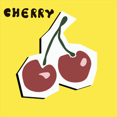 paper cut cherry on yellow background