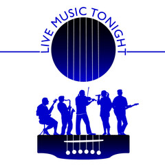 Live music poster background template with silhouetts.  Great for wall poster, flyer or ad.