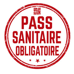 Compulsory health pass ( in french language ) grunge rubber stamp on white background, vector illustration