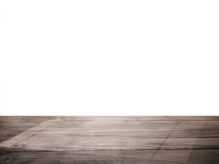 Empty table top with light through blinds and isolated background