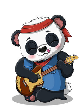 Cute baby panda plays guitar