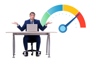 Businessman with meter measuring his stress level