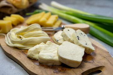 Organic, and fresh delicious traditional Turkish white Cheese for breakfast on table.