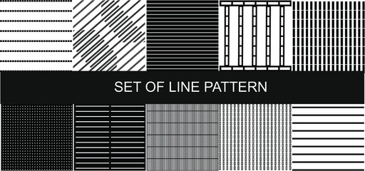 Set of seamless line pattern in black, grey, and white