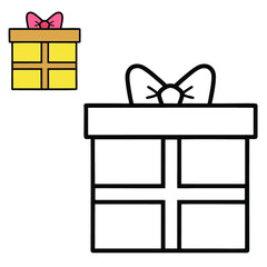 Coloring book or page with set of gift boxes with ribbons. Clip art set for t-shirt print, kids apparel, greeting card, label, patch or sticker