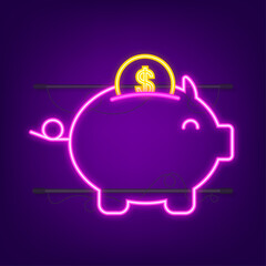 Money, finance and payments. Set outline web icon. Neon style. Vector illustration