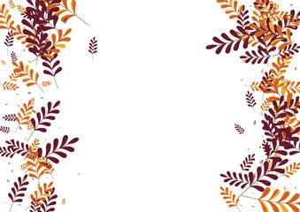 Obraz premium Red Herb Background White Vector. Plant Dead Illustration. Orange Leaf. Brown Foliage November. Backdrop Frame.