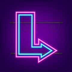 3d blue neon arrow on dark backdrop. Vector white light. Graphic color background. Vector illustration