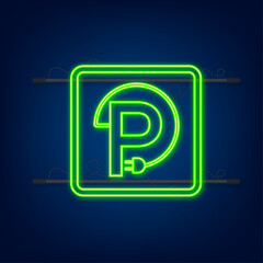 Electric vehicle charging station icon. Ev charge. Electric car. Neon icon