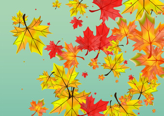 Fototapeta na wymiar Brown Leaves Background Green Vector. Plant September Texture. Yellow Season Foliage. Celebrate Leaf Card.