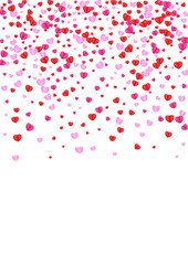 Pink Confetti Background White Vector. Paper Frame Heart. Tender Decor Pattern. Red Confetti Congratulation Texture. Fond Romance Illustration.