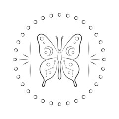 black contour tattoo butterfly with magical elements