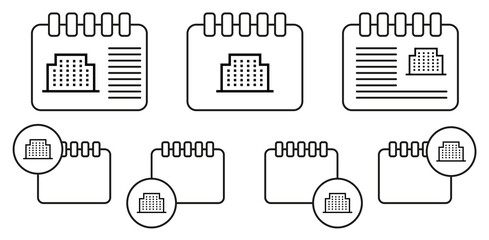 Building vector icon in calender set illustration for ui and ux, website or mobile application