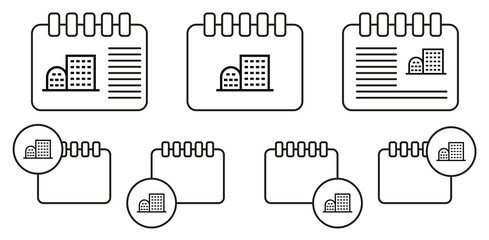 Building vector icon in calender set illustration for ui and ux, website or mobile application