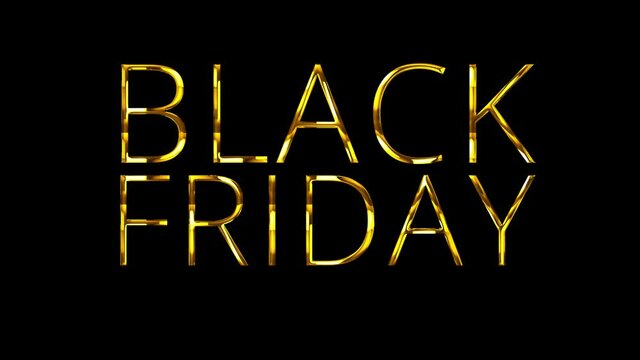 Black Friday gold thin text shining on black background animation. 4K resolution. Black Friday sale concept animation