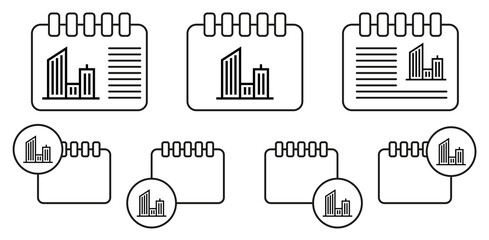 Building vector icon in calender set illustration for ui and ux, website or mobile application