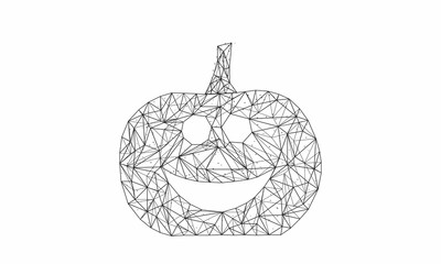Halloween Pumpkin with scary face isolated on white background. Low poly wireframe Halloween concept. Digital low poly vector illustration.