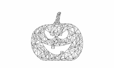 Halloween Pumpkin with scary face isolated on white background. Low poly wireframe Halloween concept. Digital low poly vector illustration.