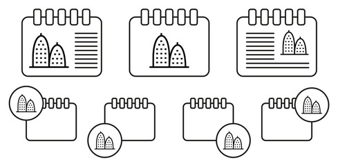 Building vector icon in calender set illustration for ui and ux, website or mobile application