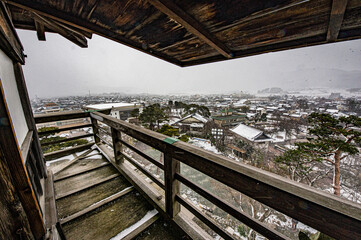 丸岡城天守から見る冬の市街地
