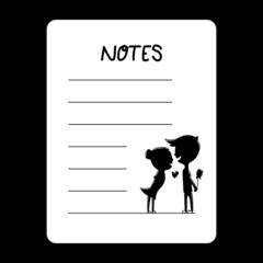 Notes paper with silhouette couple cartoon design