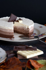 cheesecake with 3 chocolate layers