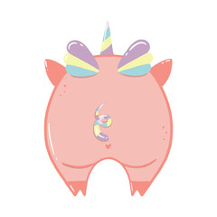 Kawaii ass of pig, funny cartoon illustration of animal.