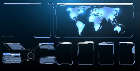 HUD UI GUI futuristic user interface screen elements set. High tech screen for video game.  futuristic user interface screen elements set. High tech screen for video game. Sci-fi concept design.