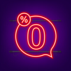 Zero commission. Design element. Red limited offer. Neon icon. Special offer badge. Vector stock illustration