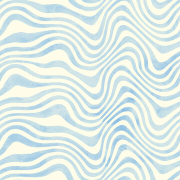 Fototapeta Abstract trendy wavy striped watercolor seamless pattern