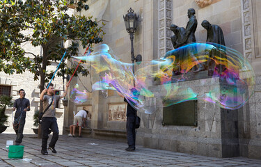 Soap bubbles performance in Barcelona.