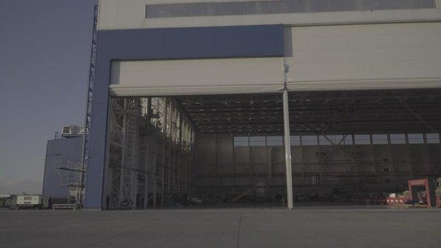 airplane hangar gate opens