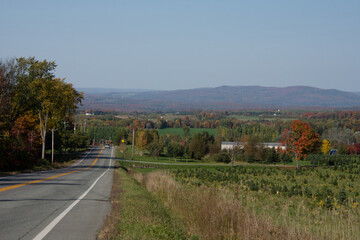Fall colors in the Canadian countryside in the province of Quebec